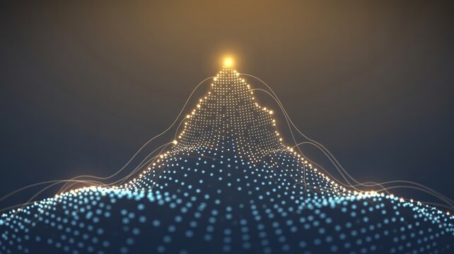 Luminous data points forming a glowing mountain peak &ndash; Great for data analysis milestones, research success, or business analytics.