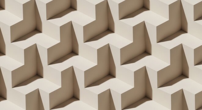 Beige geometric blocks create a repeating isometric pattern in soft studio lighting Wallpaper Background image
