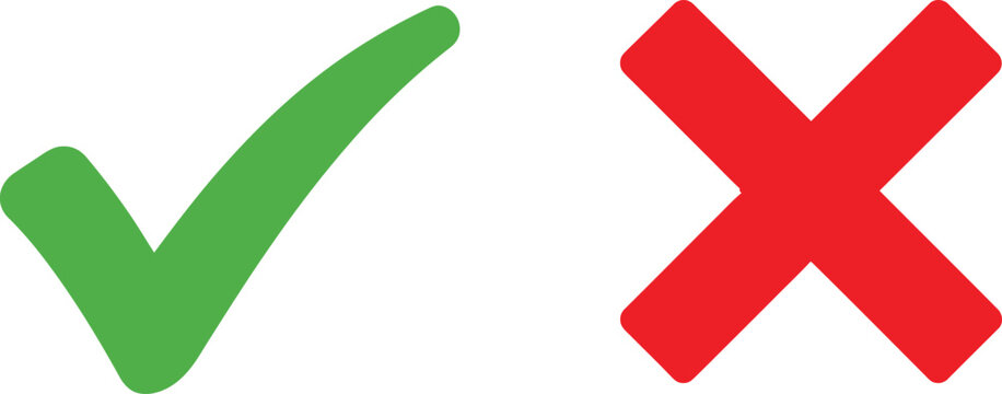 Green check mark and red cross icon set Vector