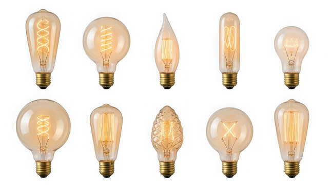 Assorted vintage light bulbs isolated on plain background