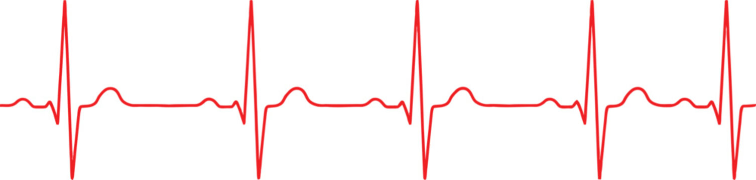 Red heartbeat ecg waveform on transparent background Vector
