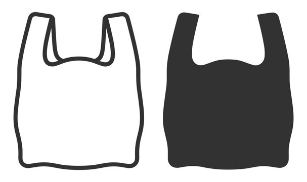 plastic shopping bag icon set, reusable and disposable bag vector illustration on transparent background