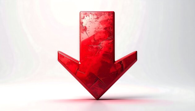 Jagged red arrow points downward, textured