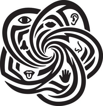 Black and white tribal tattoo vector design with intricate floral and animal ornament patterns and symbolic decorative style