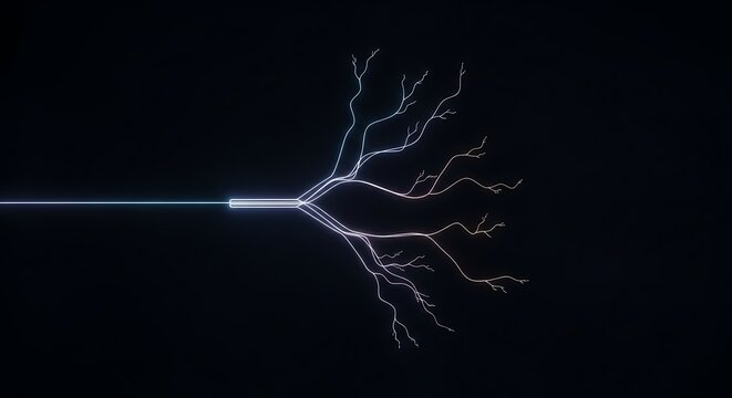 Abstract digital neuron simulation with light pulses artificial intelligence digital art abstract technology cognition communication information processing connection branching stimulation