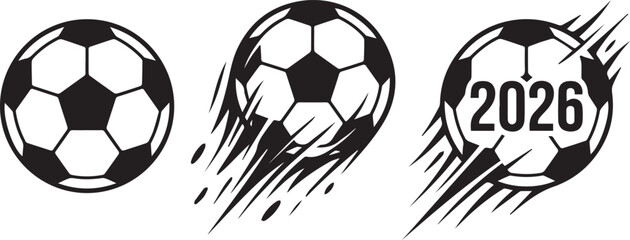 Black soccer balls with motion lines and 2026 text © Mst. Taslima Akhter