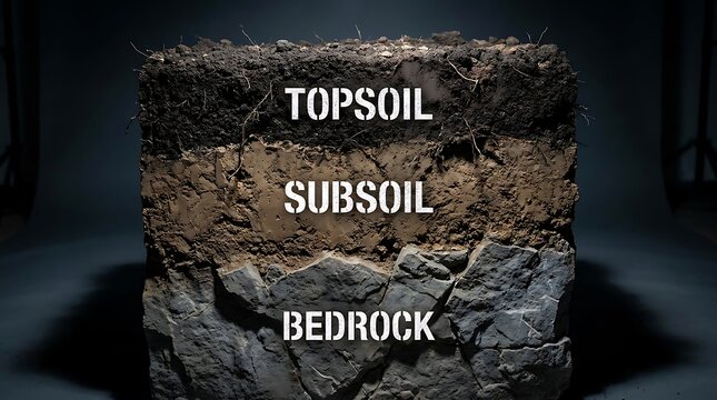 Cross-section of soil showing layers of topsoil subsoil bedrock with soil profile earth science soil structure earth s crust ground layers structure horizons subsurface stratigraphy formation