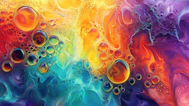 Vibrant Abstract Colorful Liquid Bubbles and Swirls.