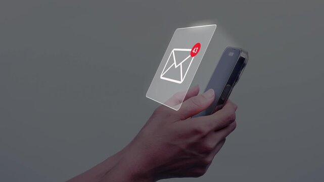 Business Email Notification Concept with Professional Man Holding Smartphone, Digital Communication, Inbox Alerts, Corporate Technology Network, Marketing Automation Workspace Concept