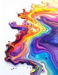 Fototapeta premium Vibrant Liquid Art Swirls With Rainbow Colors And Glitter On White Background