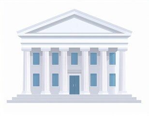 Obraz premium Neoclassical White Building Facade with Columns and Blue Windows on White Background