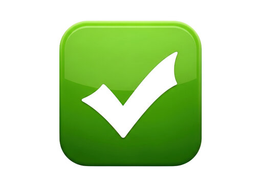 Green checkmark icon on a square button isolated on transparent background