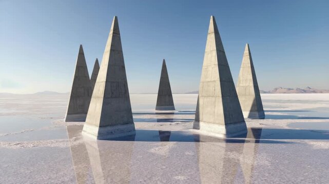 These mysterious structures stand tall against the harsh elements of an icy plain. Who built them and for what purpose? The past holds secrets yet to be discovered.