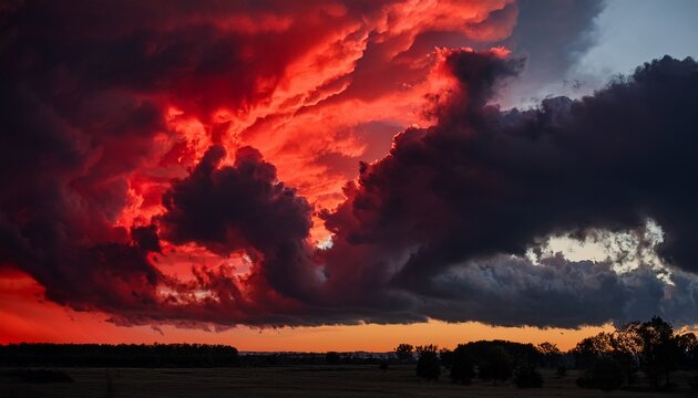 Dramatic Red Sky With Black Ominous Clouds Dramatic Red Sky Black Ominous Clouds Stormy Weather Dark