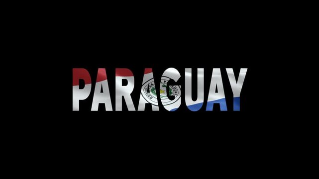 Paraguay flag waving in digital neon style on black background with glowing text
