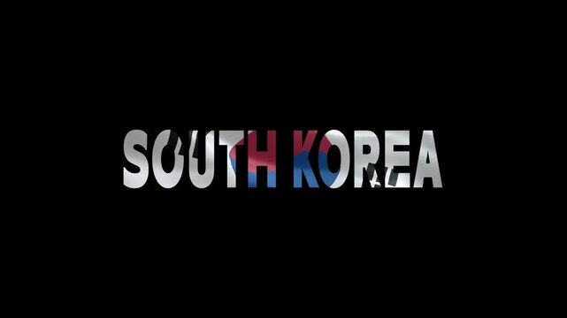 South Korea Text with National Flag Colors and Symbols on Black Background