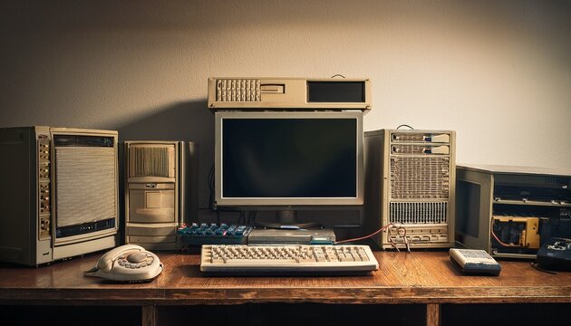 vintage computer room with old electronics and monitors