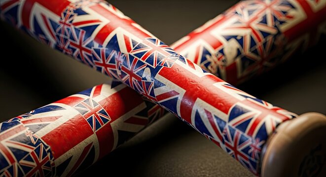 Union jack baseball bats close up patriotic sports equipment