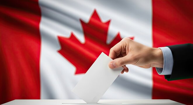 Canada voting election concept with hand casting ballot