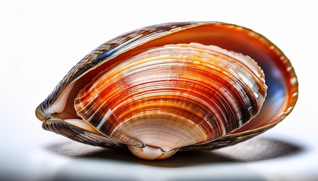 close up of an open clam showing its detailed shell texture and inner body perfect for seafood and marine life themes