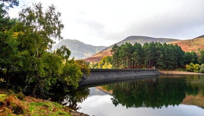 Fototapeta premium Calm Forest Lake Reflecting Autumn Trees in Mountain Valley