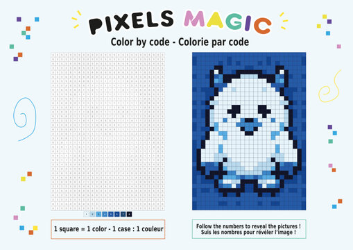 Coloriage au num&eacute;ro, pixel art : petit homme des neiges bleu