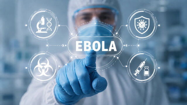 Ebola virus outbreak biosecurity interface in medical laboratory, infectious disease prevention healthcare emergency, quarantine containment diagnostics vaccine research, public health safety