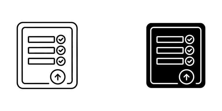 Checklist with upward arrow icon for task completion and upload vector, complete
