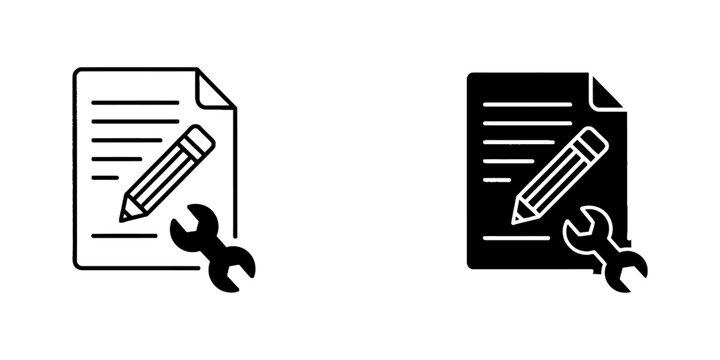 Document with pencil and wrench icon settings icon tool writing