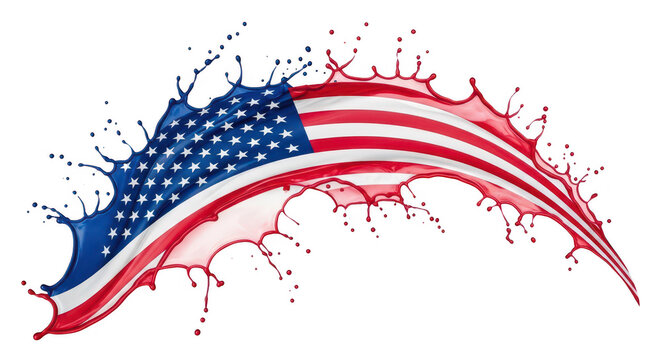 Abstract american flag paint splash element with stars and stripes flowing motion isolated on transparent background 