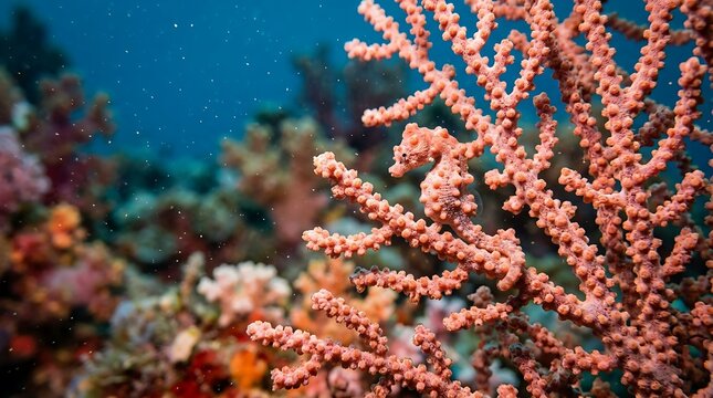 Vibrant Pink Coral Reef Ecosystem Flourishing Underwater with Diverse Marine Life and Coral Formations