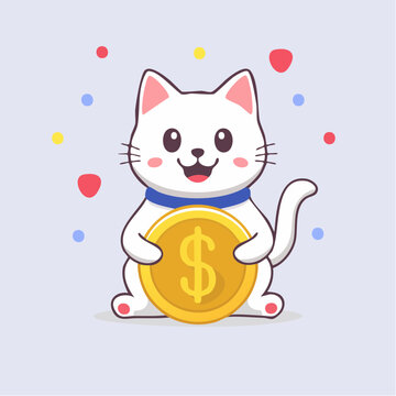 Lucky Cat Holding Gold Coin