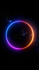 Fototapeta premium Vibrant Neon Ring Illuminates Dark Starry Expanse With Cosmic Dust Clouds