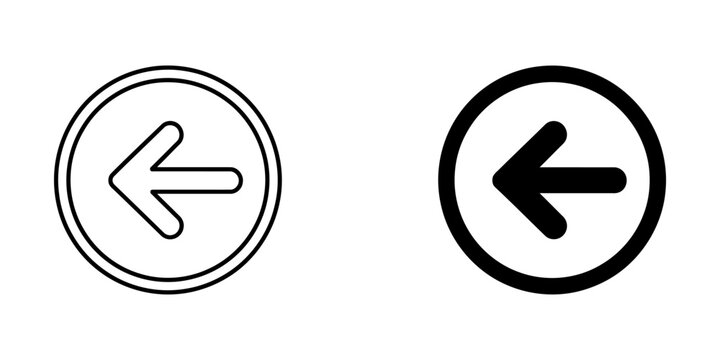 Circle left arrow button icon set for navigation and web interface with previous