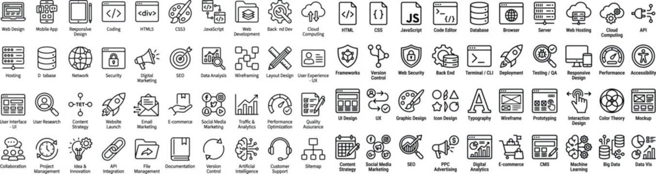 Web development and design icons and concepts