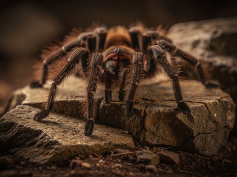Hairy Tarantula Spider on Rough Wood Surface