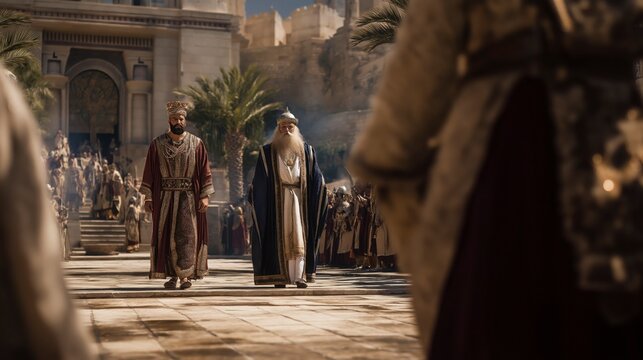 Haman is led away while Mordecai is honored, showing how pride and evil fall in the end while faithfulness and humility are lifted with honor

