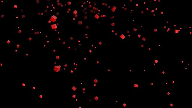 Falling Red Cube Confetti on Black Background cubes