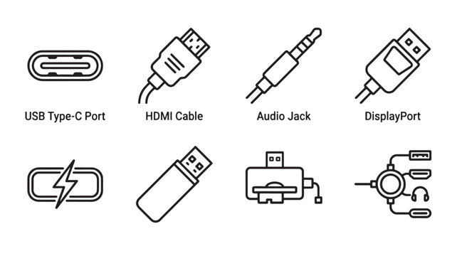 Various Computer Ports And Cables For Technology Concepts