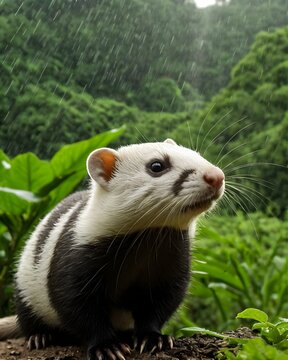 A   javan ferret  badger ai-generated fantasy animal, fictional species poised in a solar crest