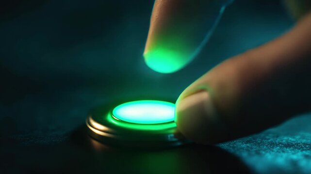 Hand pressing button on electronic device