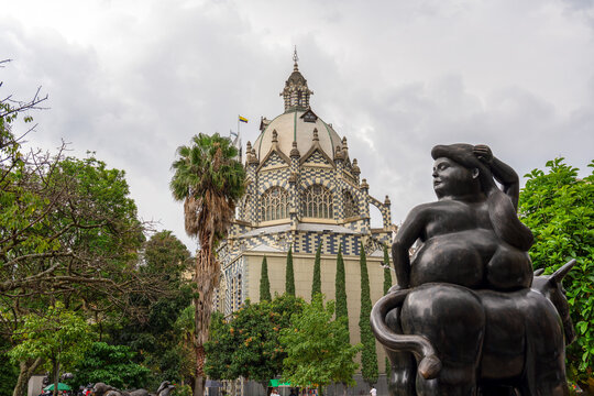 Colombia,  Medellin, the iconic Uribe Palace of Culture at Plaza Botero.