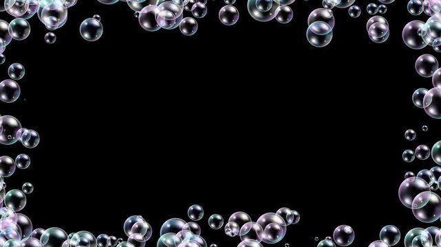 Floating Soap Bubble Border Frame alpha channel animation,air bubbles isolated cosmetics and cleaning social media motion design element