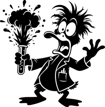 Shocked duck scientist with exploding experiment.