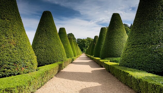 formal garden pathway with topiary
