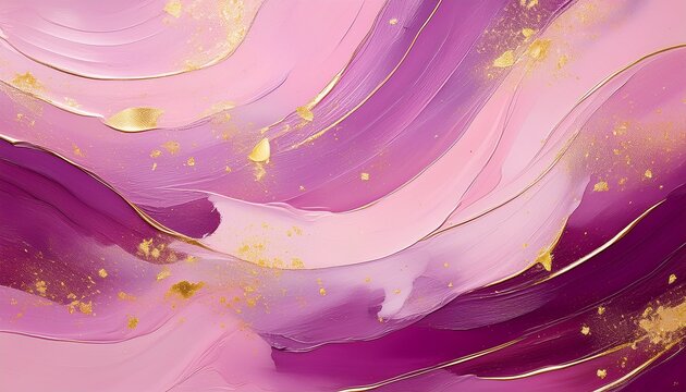 elegant brushstroke pattern in plum blush pink and scattered gold flakes