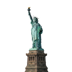 Fototapeta premium Statue of Liberty landmark in New York City, iconic American symbol of freedom isolated on transparent background.
