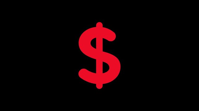 Neon Red Dollar Currency Symbol Motion Graphic on Black Background. Red Dollar Sign Element for Stock Market Trading and Crypto Loss.