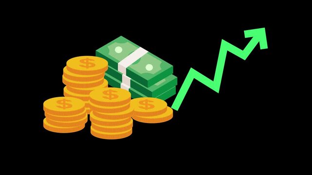 Financial Growth of Doller Currency Animation on Black Background. 