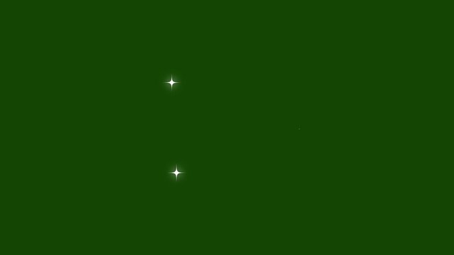 Twinkling star blast motion graphics, Shimmering twinkling star animation on green background, sparkling star transition effect, sparkling white lights with flat vector starry night sky effect 4k